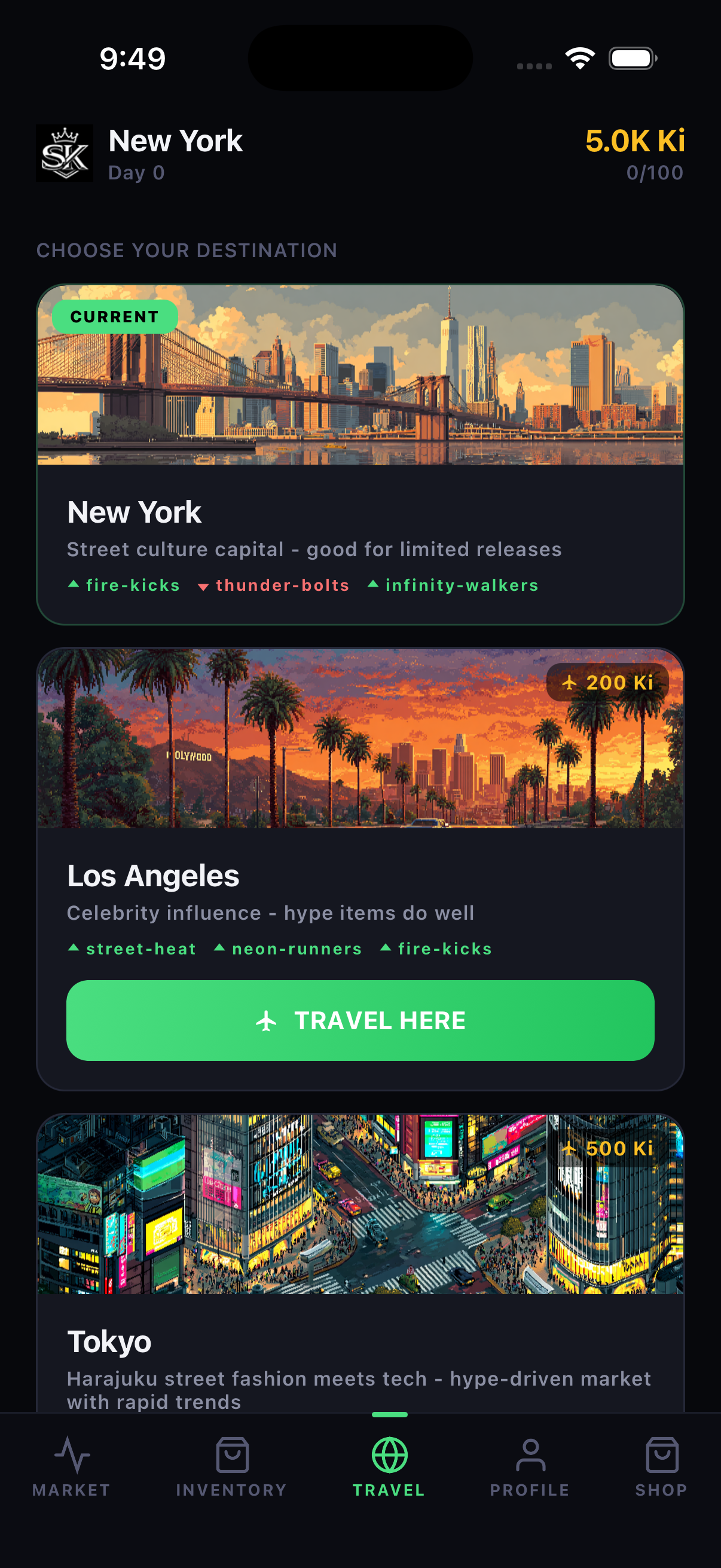 Travel screen